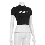 Ahagaga Women's Basic Sexy O-neck Slim Letter Printed T-shirts Short Sleeve Fashion Casual Solid Sheath Tops Tees Blusas Female