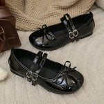 Women Bow Mary Jane Flats Double Strap Buckle Round Toe Patent Leather Sweet Retro Ballet Dress Shoes Multi‑color