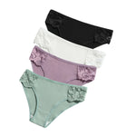 4Pcs/Set Cotton Panties Women Low Rise Briefs Breathable Underwear Solid Color Lace Trims Panty Female Underpants Sexy Lingerie