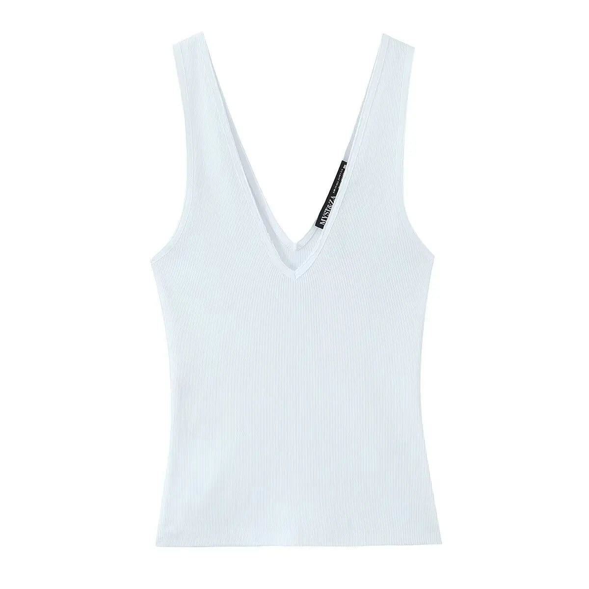 Women's Fashionable Casual V-neck Ribbed Top Multicolor Ribbed Deep V Neck Sleeveless Top Slim Fit Casual Top For Women ZEPW