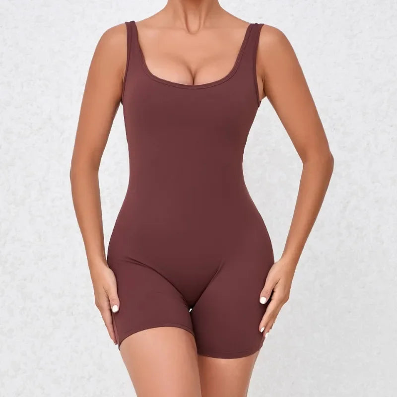Women's Seamless Yoga Jumpsuit - Quick-Dry Nude Workout Suit with V-Neck & Sexy Back, Tight Fitness Wear for Running Gym Workout