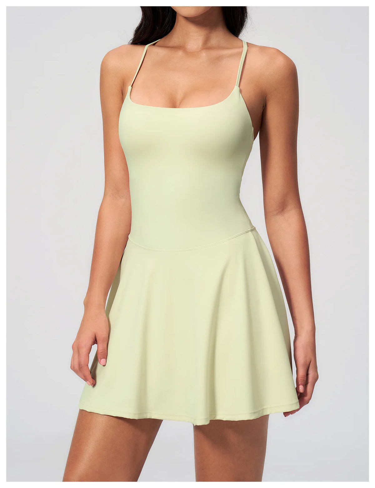 Women Tennis Dress with Shorts Pocket Square Neck Hollow Back Sleeveless One Piece Sports Outfit Fitness Pleate Mini Dresses