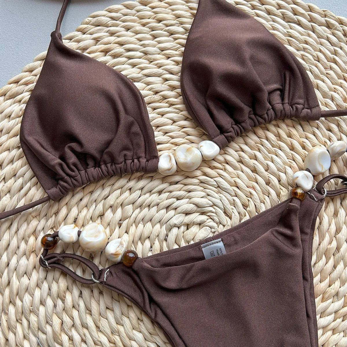 Shiny Halter High Leg Cut Beads Bikini Women Swimwear Female Swimsuit Two-pieces Bikini Set Padded Bather Bathing Suit Swim Lady