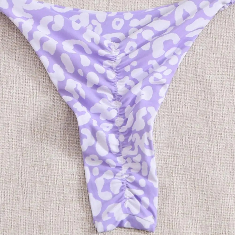 2 Pcs/Set Lady Swimwear Set Leopard Print Quick Dry Women Bathing Suit Slim Fit Wireless Summer Bikini Set For Beach