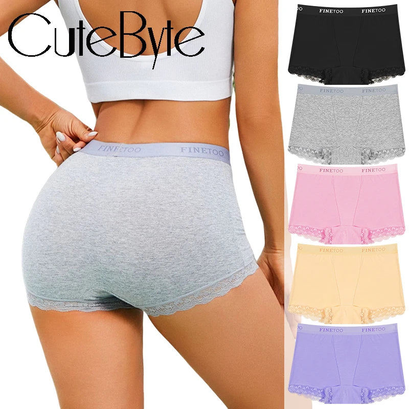Women's Cotton Lace Boyshorts Sexy Letter Belt Breathable Boxer Panties High Waist Stretch Briefs Comfortable Sport Shorts S-XXL