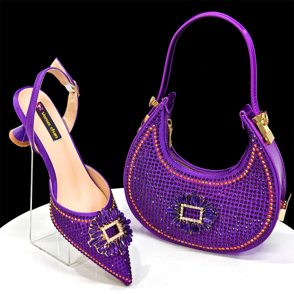 doershow Italian Shoes And Bag Sets For Evening Party With Stones Italian Leather Handbags Match Bags!HFG1-21