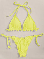 Halter String Ruffled Frilled Bikini 2026 Women Swimsuit Female Swimwear Two Pieces Bikini Set Padded Bather Bathing Suit Swim