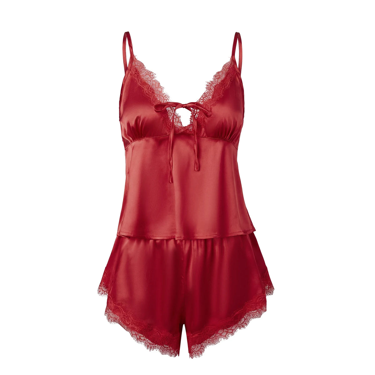 2026 Summer Women Pajama Sets Lace Trim Satin Babydoll Camisole Tops and Shorts Sets Lounge Sleepwear
