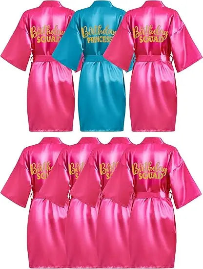 7 Pcs Birthday Squad Robe Birthday Princess Robe Spa Party Supplies Unicorn Slumber Pajamas for Girls