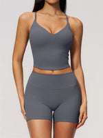 New Yoga Sets Women V Neck Back Criss Cross Sports Tank Top High Waist Butt Lift Shorts Fitness Suit Gym Running Workout Clothes