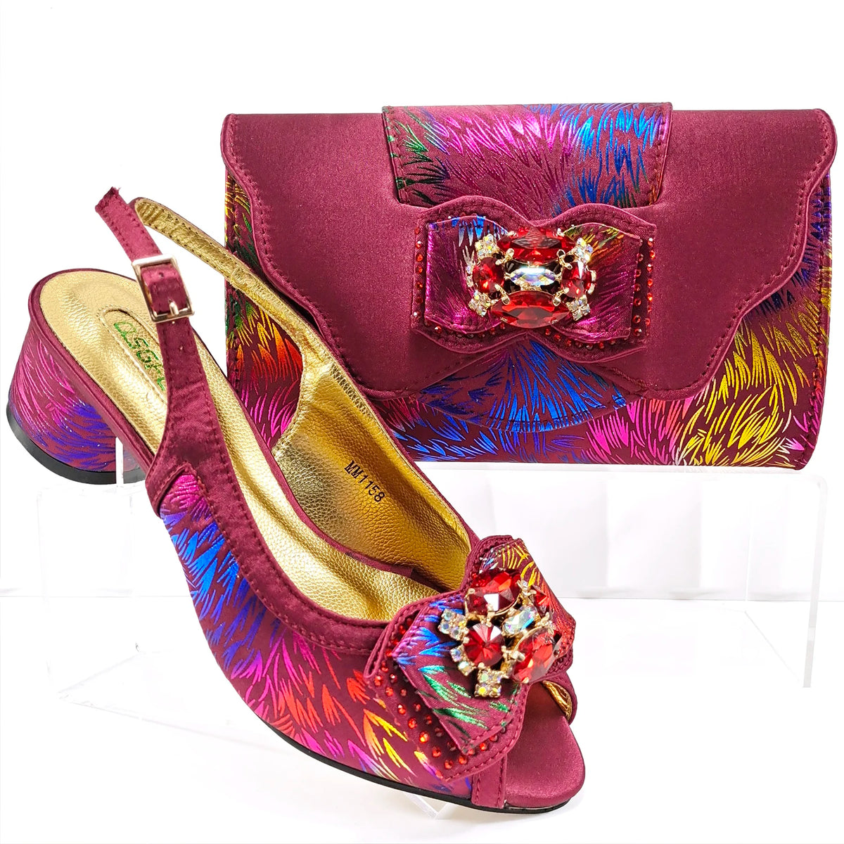 Doershow hot selling WINE Shoes and Bags To Match Set Italy Party Pumps Italian Matching Shoe and Bag Set for Party! 1-10