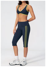 Summer Color Blocked Yoga Sets Women Slim Sports Bra High Waist Pants Fitness Suits Outwear Gym Running Push Up Workout Clothes