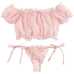 Porn Women Sexy Lingerie Off Shoulder Bralette Strapless Ruffles Bra and Panty Sets Female Transparent Underwear