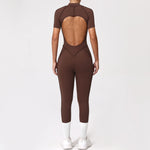 With Zipper Hollow Back Yoga Jumpsuit Sportswear Women Gym Clothes Running Fitness Yoga Backless Bodysuit