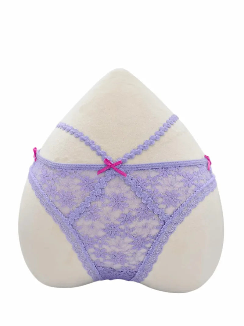 Sexy Lace Thong Double Strap Women's Panties Low Waist Transparent Flower See Through Hollow Out Low Waist G-Strings Underwear