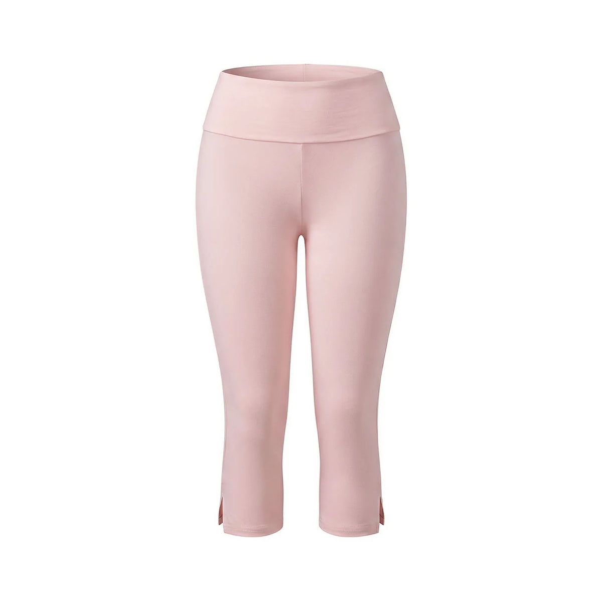 Women’s Solid Color Capri Pants Fold Over Elastic Waist Split Hem Bodycon Cropped Pants Summer Daily Casual Joggings Leggings