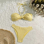 Striped Print String Halter Bandeau Bikinis Sets 2026 Sexy Swimsuit Women Ruched Swimwear Bathing Suit Brazilian Bikini Mujer