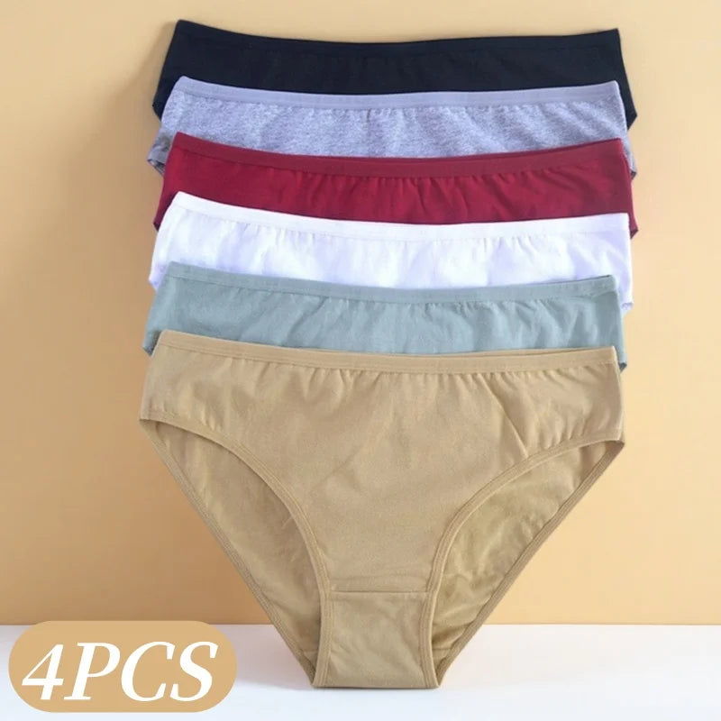 4Pcs/Set Cotton Panties Women Solid Color Underwear Female Underpants Sexy Lingerie M-XL Comfort Soft Briefs Intimates