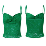 Women's Lace Cami Tops Sleeveless Ruched Front Solid Color Camisole Slim Fit Tank Tops Summer