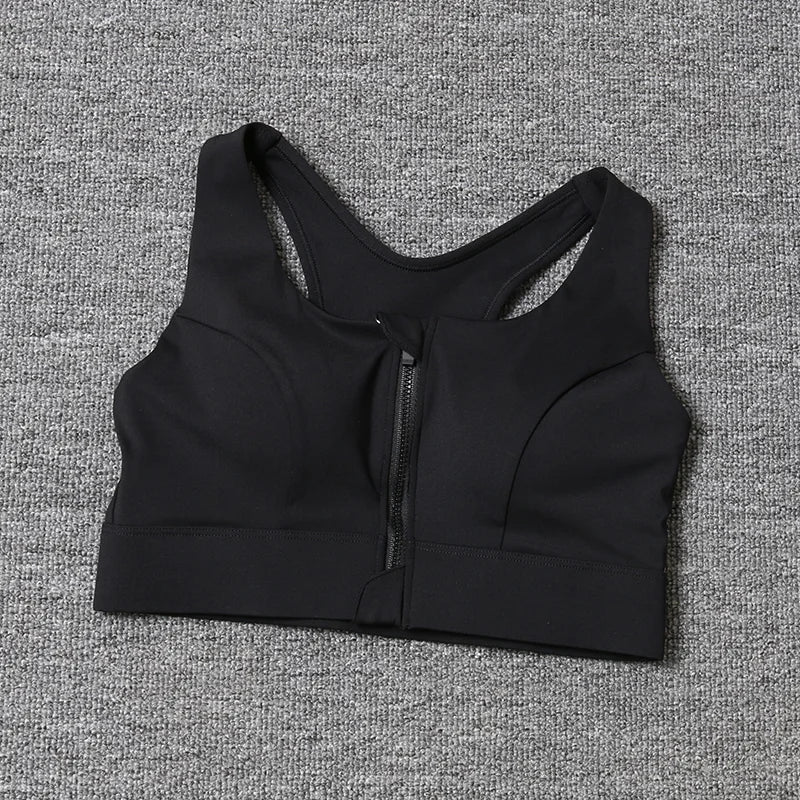 2026 NewFront Zipper Adjustment High Strength Shockproof Gathered Sexy Cross Back Workout Sports Bra For Women