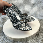 Women's Slippers Summer High Heels Pointed Head Shallow MouthGrey leopard print patent leather Print Sandals Fashion Fine Heels