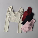 Women's Long Sleeve Yoga Top Cross Back Fitness Exercise Suit Fixed Chest Cushion Comfortable Sports Bra Top