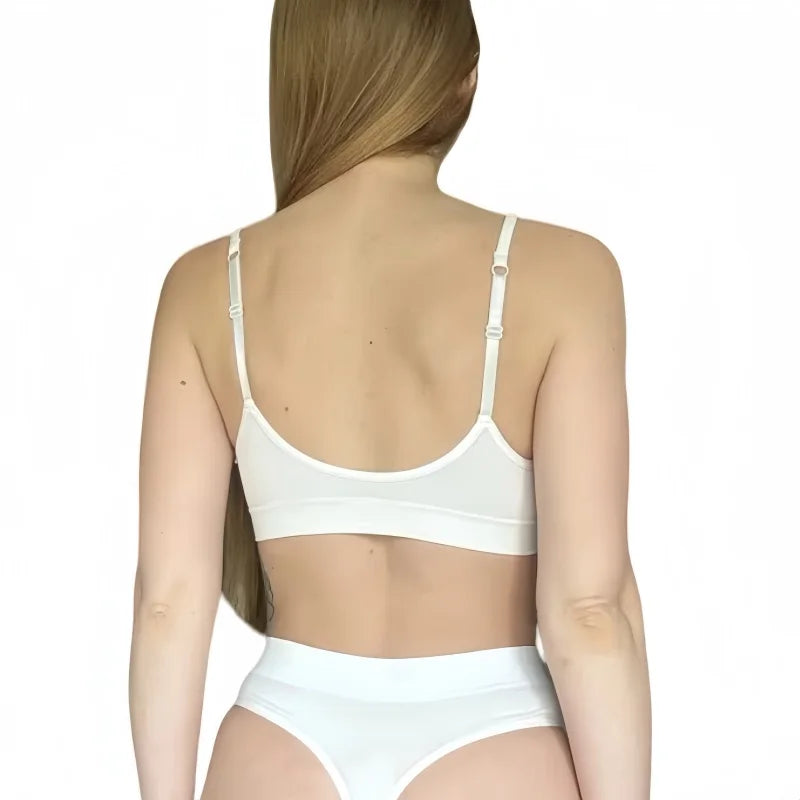 Women Ribbed Bra And Panties Set Seamless Underwear Top Women's V-Neck No Pad Lingerie Adjustable Straps Wire Free Bralette M-L