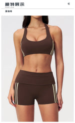 Tight Color Contrast Yoga Suit 2 Pieces Women V Neck Sports Bra Pleate High Waist Shorts Gym Running Fitness Suits Tracksuit