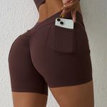DIAS FIT JOY Women's V-waist Pleated Yoga Shorts Pocket Shorts Fitness Hip Lifting Quick Drying Gym Training Shorts