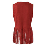 Women Tassel Fringe Vest Sleeveless Solid Waistcoat V Neck Open Front Cardigan Vintage Hippie Clothes Cowboy Cosplay Jacket