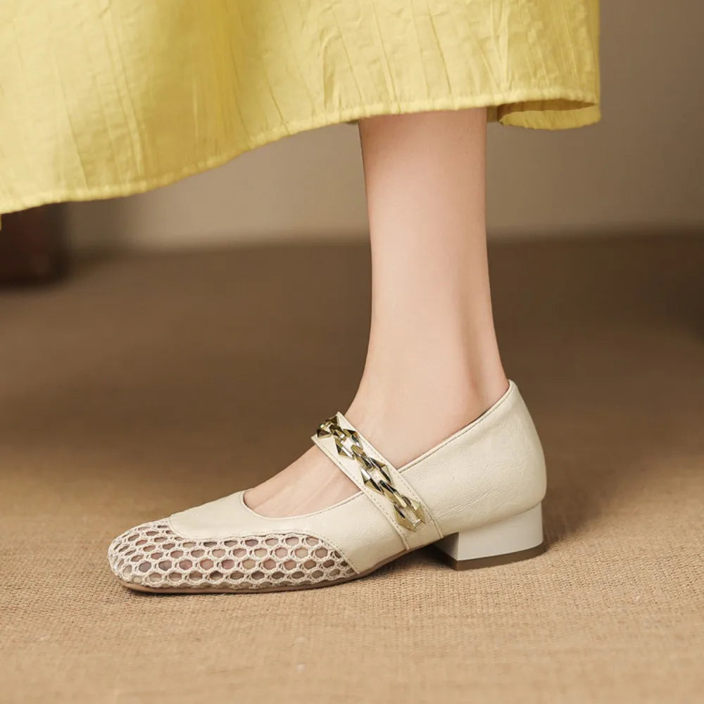 Summer Retro Style Women Mary Jane Shoes Fashion Shallow Ladies Square Soft Hollow Out Flats Sandals Shoes New 2026 Size 32-43