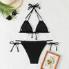 2Pcs/Set Women Bikini Set Adjustable Side Straps Halter Bra Low-rise Swimming Briefs Set Ladies Pure Imitation Pearls Swimwear