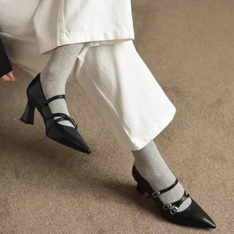 2026 Metal Buckle Hollow Sandals Office girl PointedThin Heel Patent Leather Fashion Single Shoe 35-42 Big Size Women Shoes