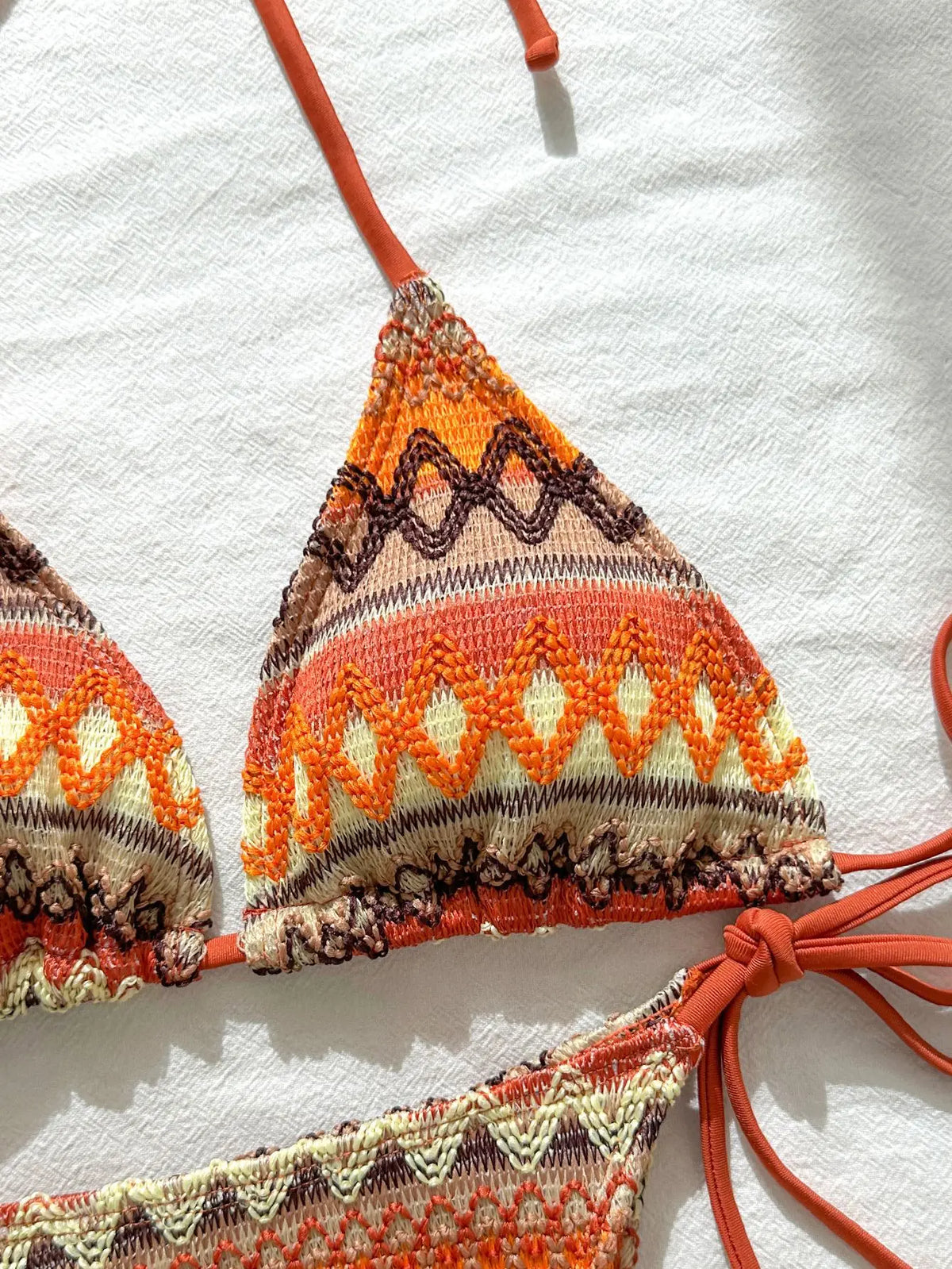 Sexy Red Striped Knitted Bikini Set 2026 Women Patchwork Push Up Bra Thong Swimsuit Beach Bathing Suit Cover Up 3 Piece Swimwear