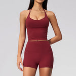Quick Drying 2 Pcs Yoga Sets Women V Neck Slimming Sports Tank Top High Waist Shorts Fitness Suit Outwear Gym Running Tracksuits