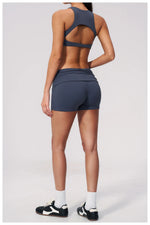 Tight Yoga Clothes Women Speed Drying Shock-absorbing Sports Vest Fitness Suits Outwear Gym Flip Waist Shorts Workout Clothes