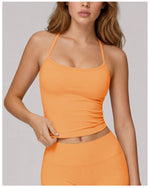 Hanging Neck Camisole Yoga Sets Women Nude Hollow Back Cross Slim Sports Tank Top High Waist Wide Leg Capri Pants Fitness Suits