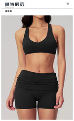 Women Two Piece Gym Yoga Sets Back Cross Sports Bra Pleate High Waist Short Fitness Suit Outdoor Running Camisole Tops Outfits