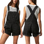 Combhasaki Women's Y2K Vintage Retro Denim Bib Overalls Adjustable Straps Pocket Romper Shorts Casual Rolled Cuff Shortalls