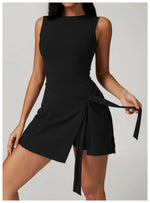Tennis Dress Slim Tennis Dresses Woman Home Clothing Simple Style Casual Bodycon Mini Sleeveless Solid Color Leace-up Vestidos