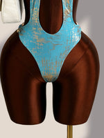 Sexy Blue Brozing Gradient One Piece Swimsuit Holiday Swimwear Women 2026 Metal Chain Hollow Out Backless Bandage Thong Bikini