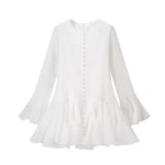 Women's Fashion Ruffled Hem Patchwork Short Dress Blush Pink Ruffled Mini Dress For Women Sleeves Front Button Hem Fashion T0PU