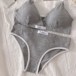 Women Cotton Bra And Panties Set Low Rise Briefs Panties Non-Wire Vneck Bras Sexy Lingerie Push Up Brassiere Female Underwear