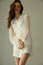 Custom Pearl Bride Robe For Women Luxury Beach Wedding Morning Bathrobe Female Short Pajamas Birthday Photo Shoot Boudoir
