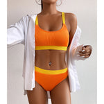 Orange High Waist Bikini 2022 Swimsuits Push Up Swimwear Women Splicing Biquini Beachwear Sexy Ribbed Bathing Suits Female New