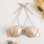 Women's Seashell Tops Backless Halter Bikini Bra Bathing Suit with Pearl Chain Bohemian Beach Vest