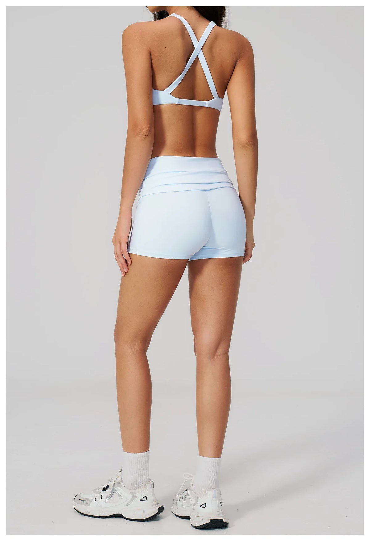 Women Two Piece Gym Yoga Sets Back Cross Sports Bra Pleate High Waist Short Fitness Suit Outdoor Running Camisole Tops Outfits