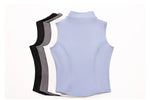 Women Zipper Yoga Shirts Solid Stand Up Collar Elastic Slim Fit Sports Jacket Breathable Sleeveless Sunscreen Workout Clothes