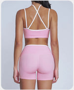 Tight Naked Yoga Shorts Suit Women Double Strap Sports Bra High Waist Flare Leggings Fitness Suit Gym Running Workout Clothes