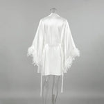 Wedding Bride Robe Morning Gown Elegant Feather Female Kimono Bathrobe Gown Sexy Rayon Summer New Sleepwear Nightwear Lingerie